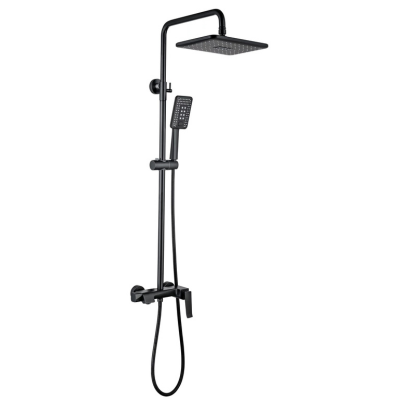 BRASS Chromed Shower Post with ABS Shower Head and 3-Functions Hand Shower (C/Matt Black)