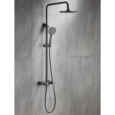 BRASS Chromed Shower Post with ABS Shower Head and 3-Functions Hand Shower (PVD Gun Metal Grey)