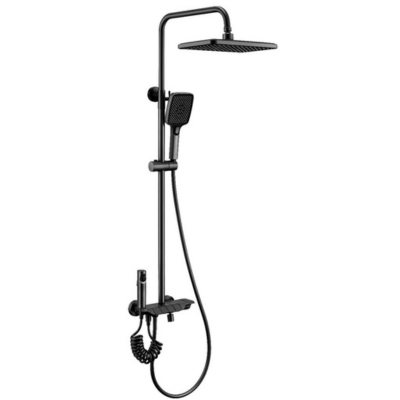 BRASS Chromed Shower Post with ABS Shower Head and 3-Functions Hand Shower (ELP Matt Black)