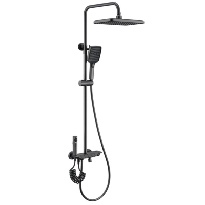 BRASS Chromed Shower Post with ABS Shower Head and 3-Functions Hand Shower (PVD Gun Metal Grey)