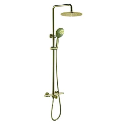 BRASS Chromed Shower Post with ABS Shower Head and 3-Functions Hand Shower (Brushed Gold)