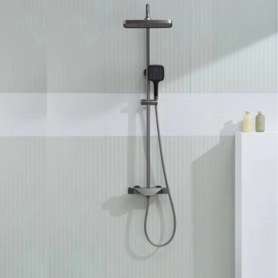 BRASS Shower Post with ABS Shower Head and 3-Functions Hand Shower (PVD Gun Metal Grey)