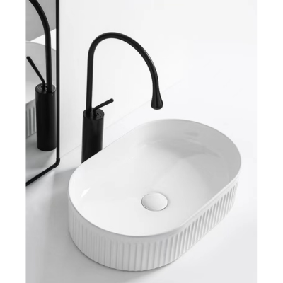 Vertical Striped Textured Above Counter Art Basin
